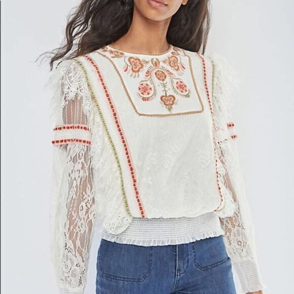 ANTHROPOLOGIE NWT Bl-nk Tali Embroidered Lace Top LARGE